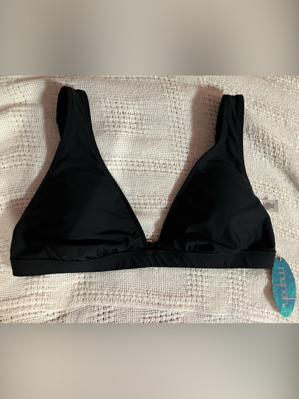 Mynah Solid Black Triangle Bikini Top